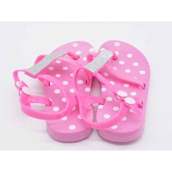 Delias Girl Sandals Little Girl 11/12 Pink Jelly Silver Glitter Button Slingback - Picture 3 of 5